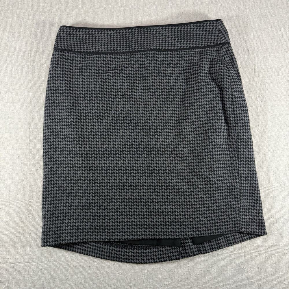 Banana Republic Womens 4P Petite Houndstooth Pencil Skirt Black Gray Career